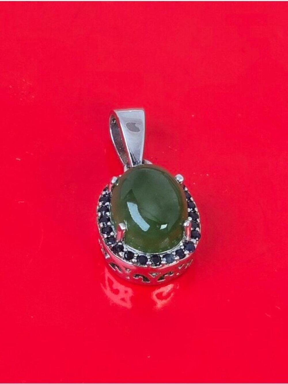 925 Sterling Silver Pendant 8x11mm with Natural Jade & Blue Sapphire Gems